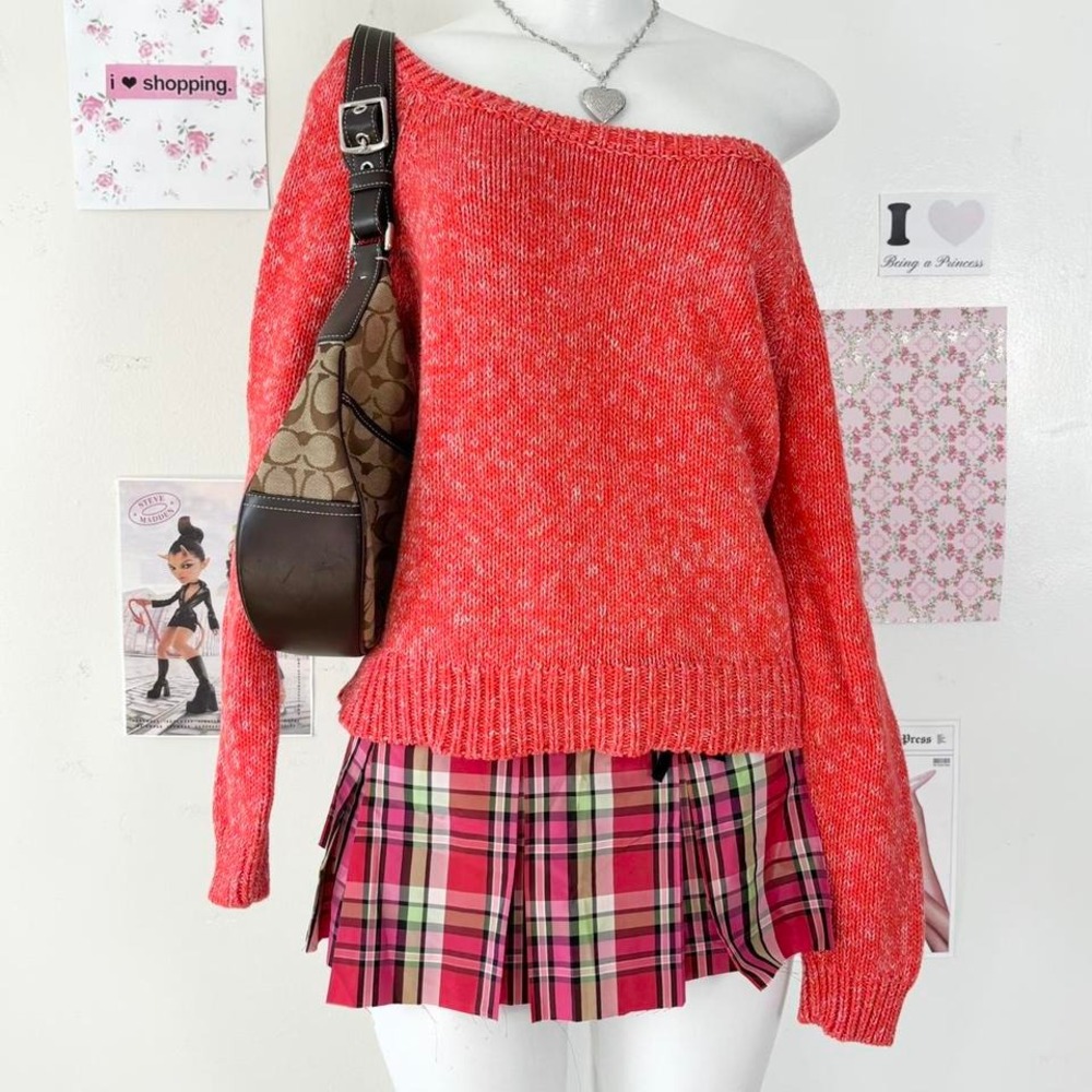 American Eagle Red Off-Shoulder‎ Knit Sweater – Size M